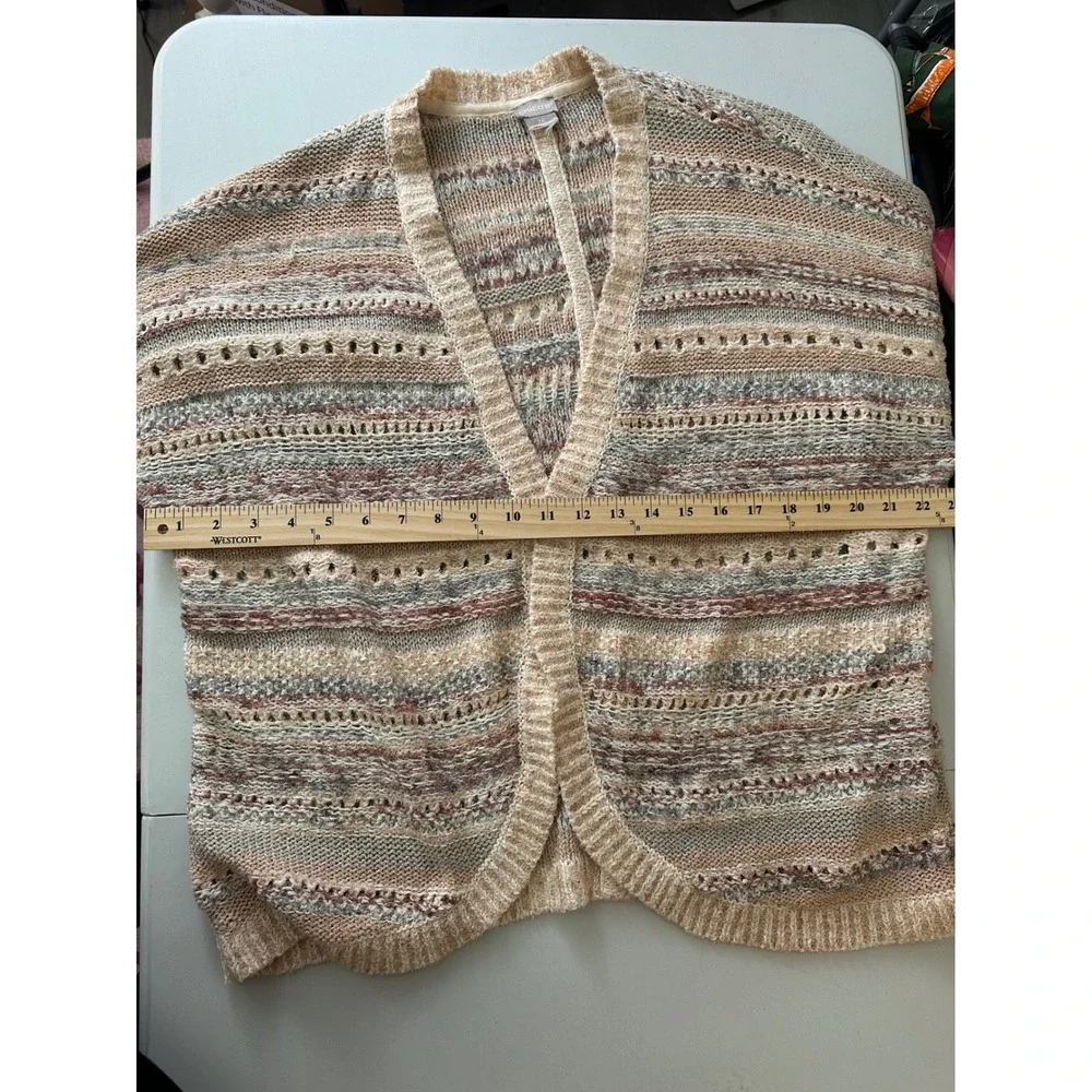 Chico's Multi Color Metallic Pointelle Open Front Cardigan‎ Sweater Size 2P